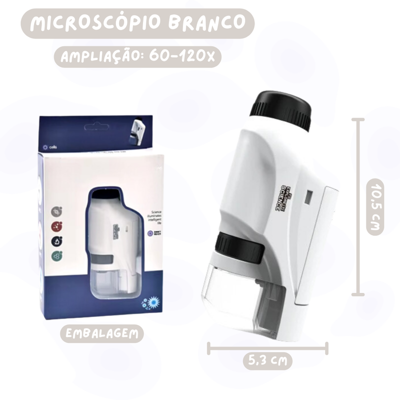 Mini kit de microscópio de bolso 60X-120X microscópio portátil com luz LED para crianças