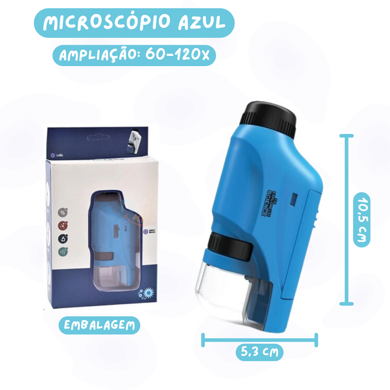 Mini kit de microscópio de bolso 60X-120X microscópio portátil com luz LED para crianças